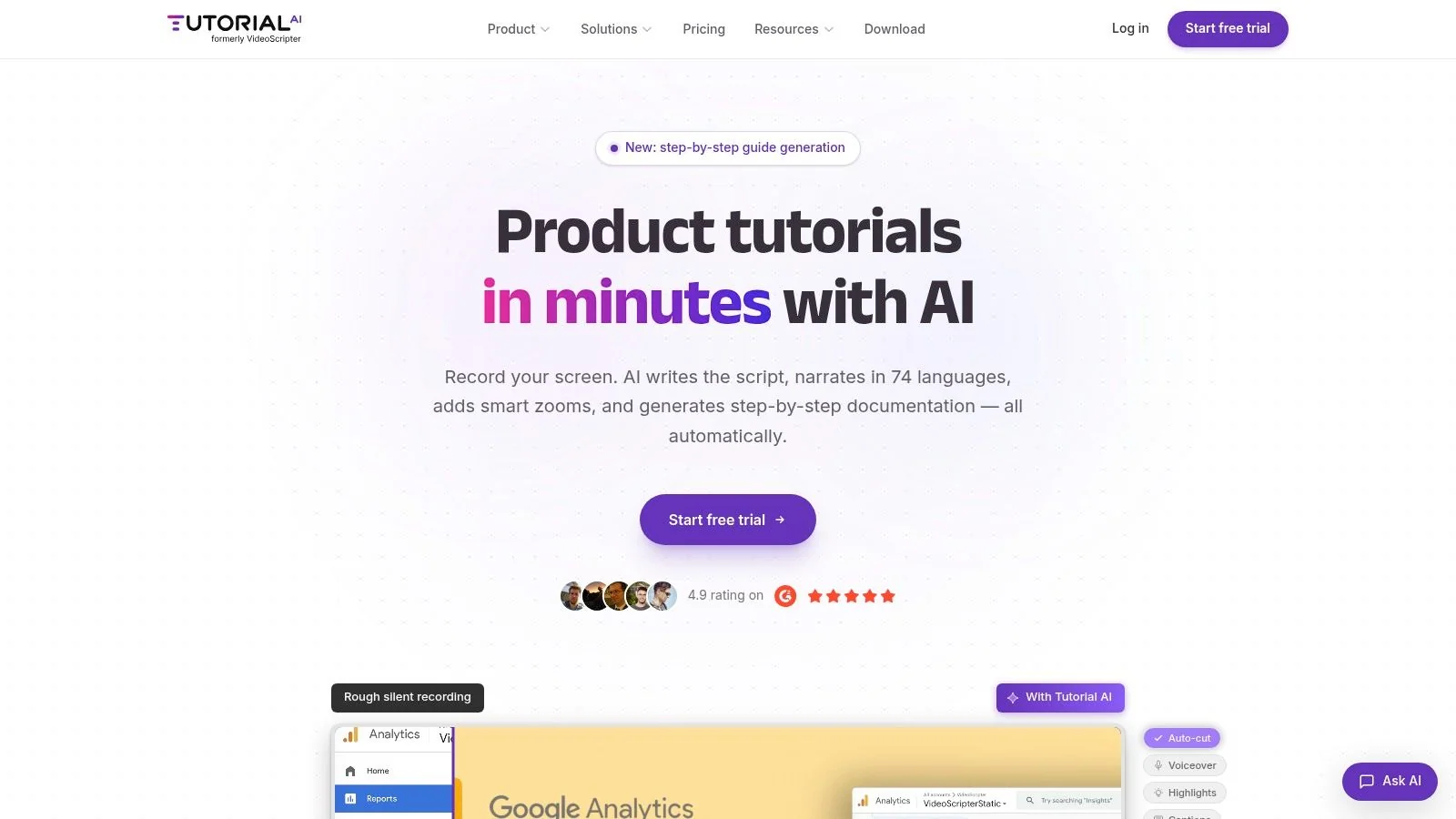 Screenshot from https://www.tutorial.ai