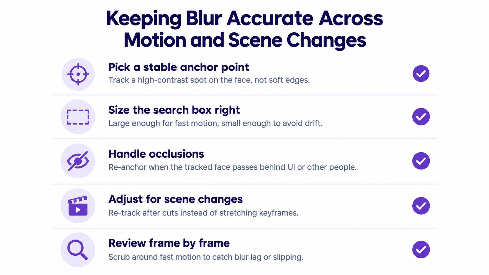 A list of five best practices for maintaining accurate blur tracking across video motion and scene changes.