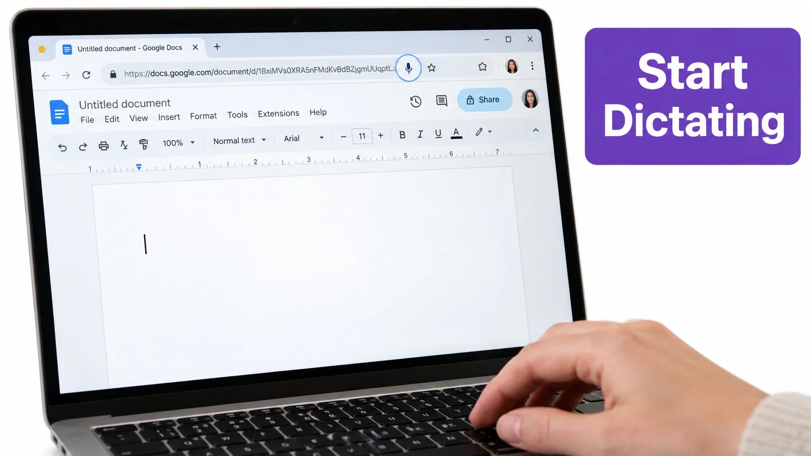 Screenshot from https://example.com/screenshots/google-docs-voice-typing-toolbar.png