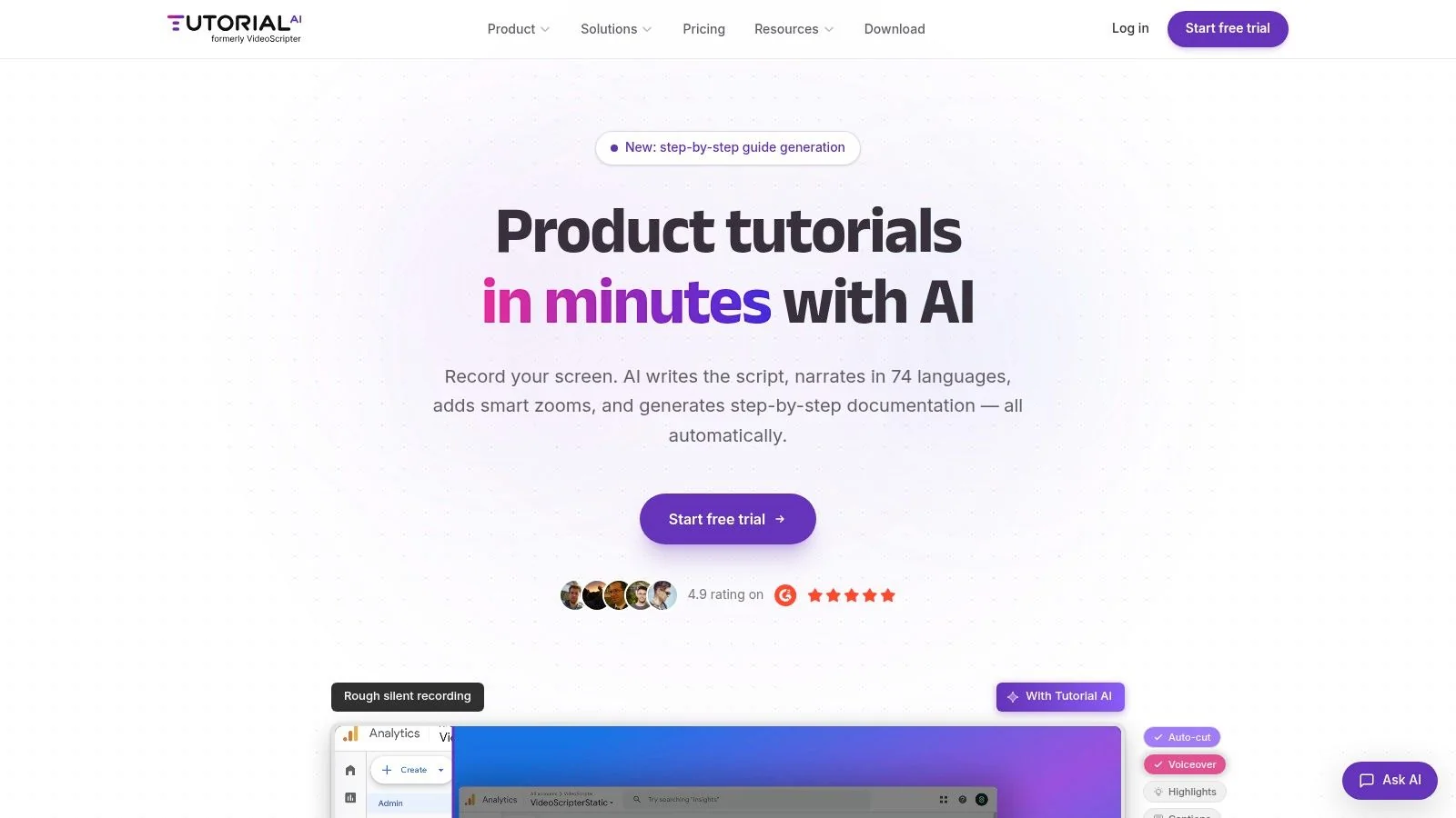 Screenshot from https://www.tutorial.ai