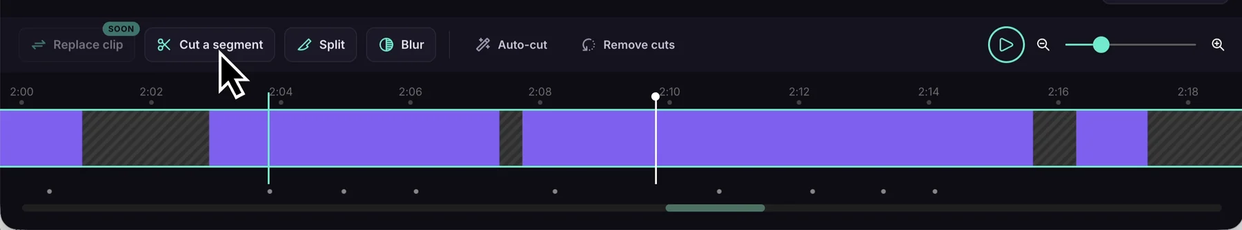 The Cut a segment button in the Clips toolbar