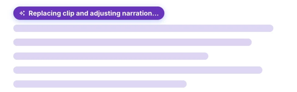 The script placeholder with a Replacing clip and adjusting narration label above greyed-out lines